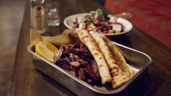 Lamb yeeros-style and a Greek salad.