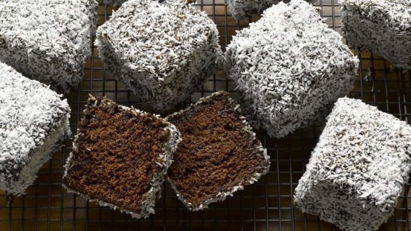 Australian classic with a twist ... Dan Lepard's double-chocolate lamingtons include a 'sacreligious' addition of cocoa to the cake.