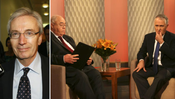 Senator Minchin, left, and Mr Turnbull with Channel Nine's Laurie Oakes.