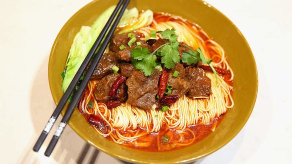 Spicy stewed beef noodle soup.