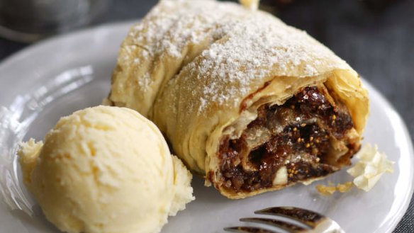 Italian Christmas strudel filled with figs and nuts.