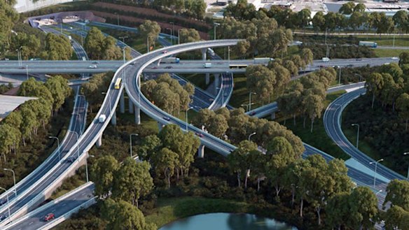 An artist's impression of the St Peters Interchange which will form part of the WestConnex M5 project. 