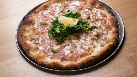 Go-to dish: Goolwa pipi pizza with parsley, lemon and cream.