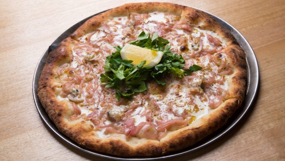 Go-to dish: Goolwa pipi pizza with parsley, lemon and cream.