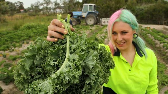 Tahnee Bruynen shows off some kale in Pearcedale.
