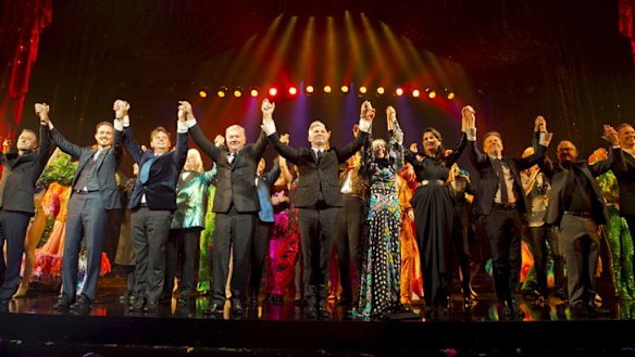 Curtain call: Baz Lurhmann celebrates with the cast after the premiere.