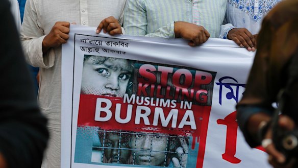 Bangladeshi activists protest against what they say are the killings of Muslims in Myanmar.