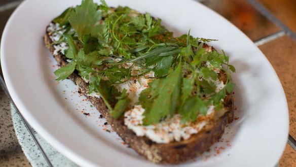 Crab on toast with herb salad.