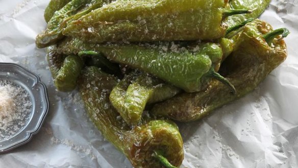 Fried green peppers and sea salt