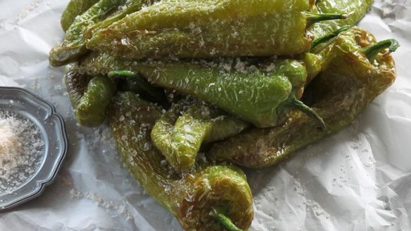 Fried green peppers and sea salt