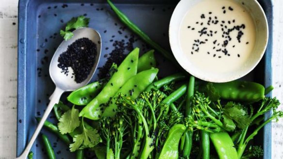 Broccolini, bean and sesame salad.