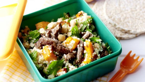 Pumpkin and couscous salad with beef.