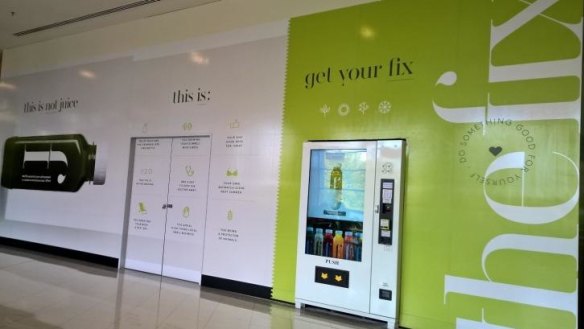 The new The Fix cold pressed juice vending machine in the Canberra Centre.