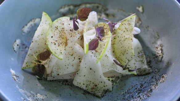 Cobia with goat's curd and kohlrabi.