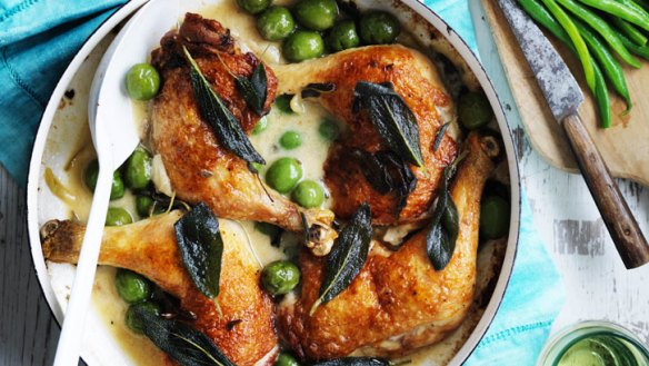 Neil Perry's chicken with olives and sage.