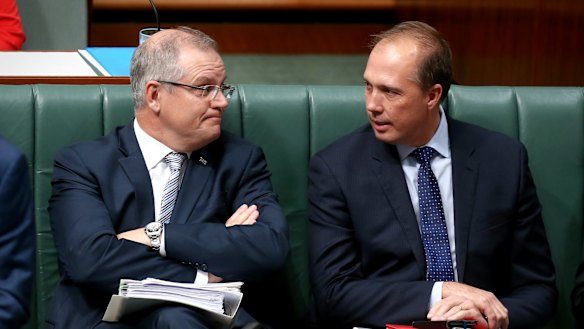 Treasurer Scott Morrison and Immigration Minister Peter Dutton during question time on Monday.