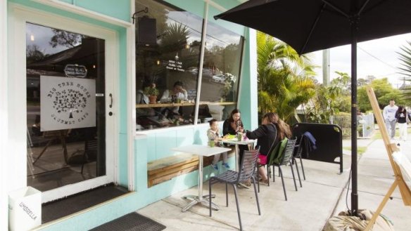 The cafe's retro peppermint exterior.