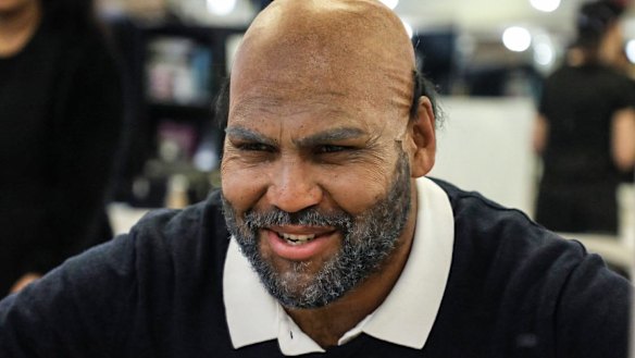 Long career: Sam Thaiday dressed as an old man while announcing his retirement.