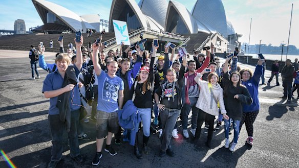 Pokemon Go fans meet at the Opera House on Sunday.