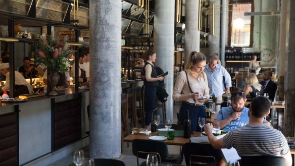 Brasserie buzz: Kensington Street Social occupies a high-ceilinged space inside the Old Clare Hotel, Chippendale.