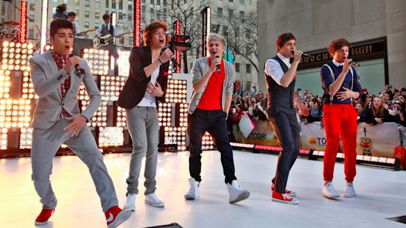 British-Irish band One Direction performing in New York.