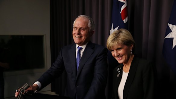 Malcolm Turnbull with Julie Bishop on Monday night.