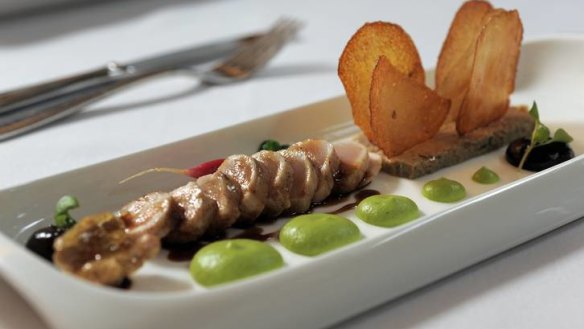 Foie gras parfait with roasted loin of rabbit.
