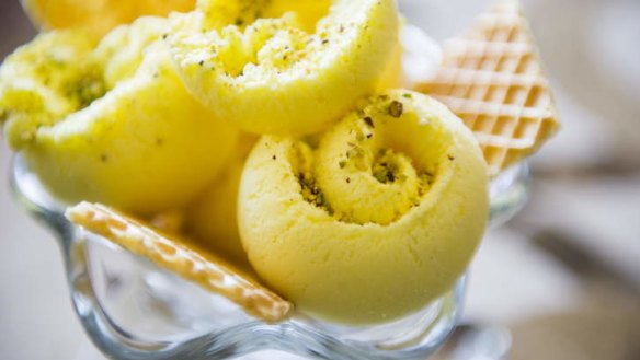 Curls of Persian pistachio ice-cream.