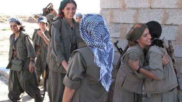 PKK fighters at the Daquq PKK base.