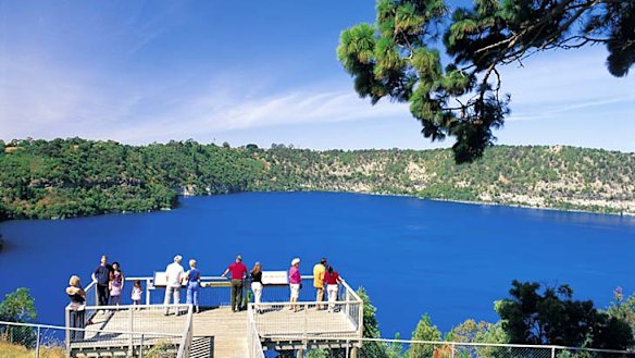 Feeling blue ... Mount Gambier's Blue Lake, which changes colour each November.
