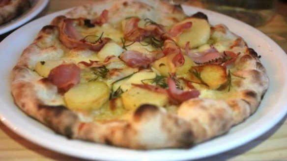 Potato and pancetta pizza at Flour + Salt, in Fairfield, Melbourne.