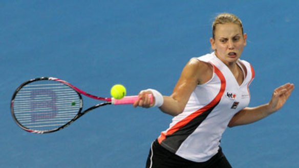 Power play ... Jelena Dokic on her way to victory last night.