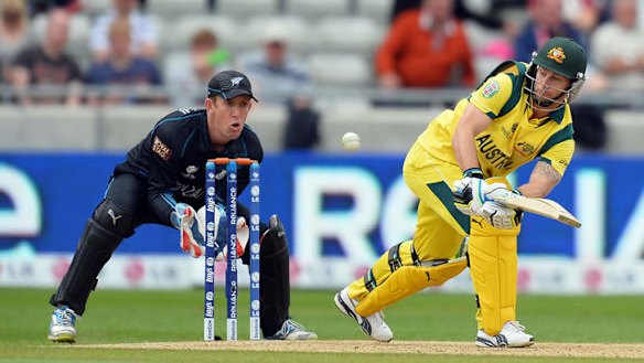 Australia's Matt Wade plays a shot before the match was abandoned.