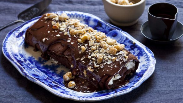 Go nuts: Chocolate sponge with chantilly cream, chocolate sauce and candied macadamia nuts.