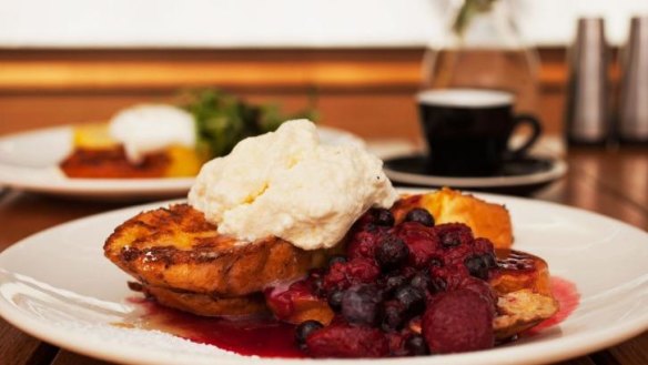 French toast with berries and ricotta.