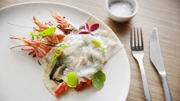 Argentinian red shrimp with lardo at Fish restaurant, Auckland.