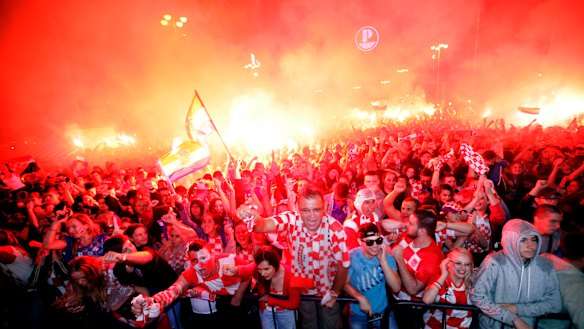 Croatian fans in Zagreb during the World Cup semi-final against England.