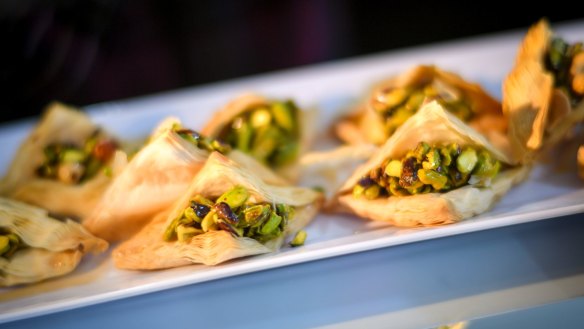 Warbat, a pistachio-filled pastry, at Trio pastry shop.