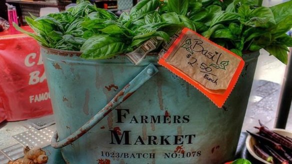 A bucket of basil at the Jan Power's Farmers Market.