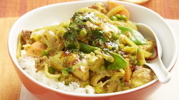 Vegan recipes: Thai-style yellow curry with coriander dressing (from Veganissimo! by Leigh Drew).