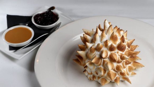 The Bombe Alaska served at  Becco Italian Restaurant and Bar. 