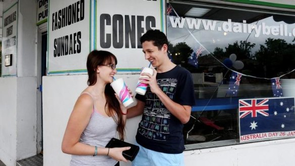 Final straw: Customers Laura Karklins and Oliver Francis enjoy what may be their last Dairy Bell milkshake.