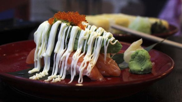 Salmon and avocado sushi.