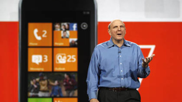 Microsoft CEO Steve Ballmer talks about the Windows 7 phone during his keynote address on the eve of the Consumer Electronics Show in Las Vegas.
