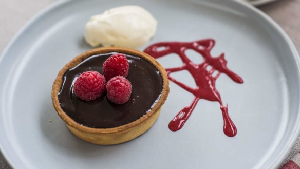 Drop by the bistro for a chocolate tart.