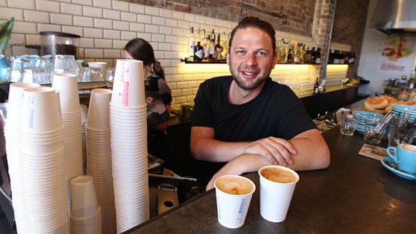 Froth and bother: Anthony Kaplan of Panama House in Bondi is trialling the smaller cups.