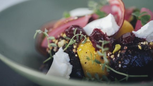 Medley of beetroot, cherry and curd.