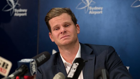 Steve Smith, addresses the media at Sydney Airport on Thursday.