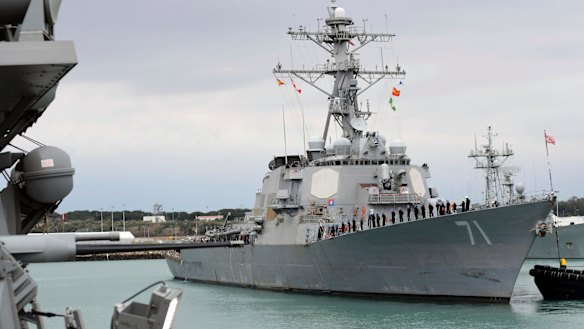 The Arleigh Burke-class guided-missile destroyer USS Ross. The United States fired a barrage of cruise missiles into Syria on Thursday night.