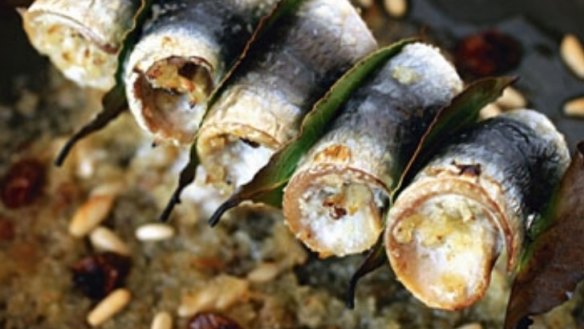 Sicilian-style roast sardines on skewers